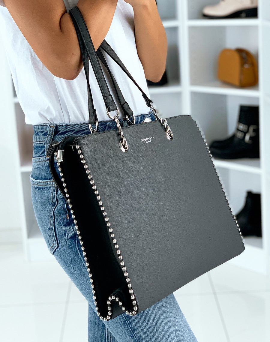 Sac à main type cabas gris foncé