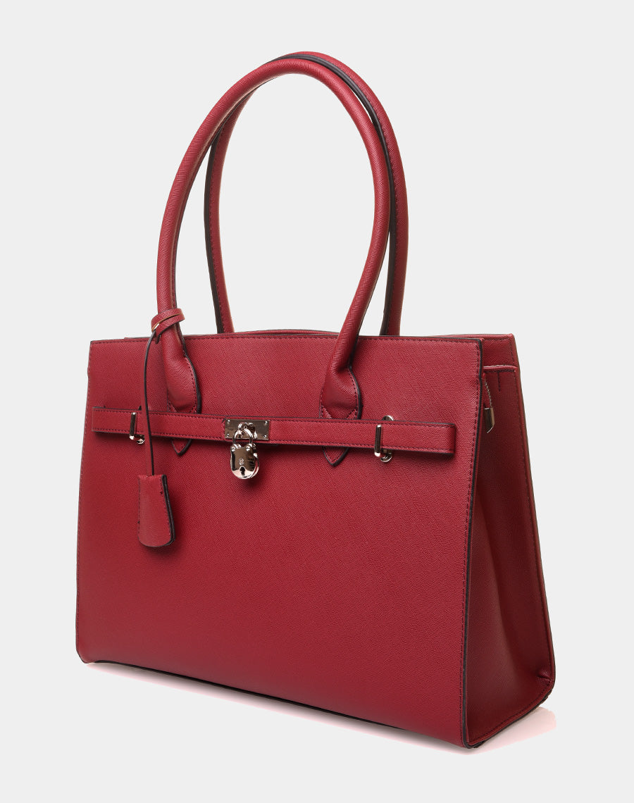 Sac à main type cabas élégant bordeaux