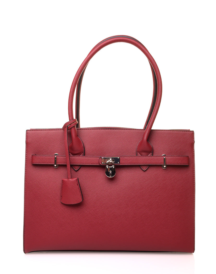 Sac à main type cabas élégant bordeaux