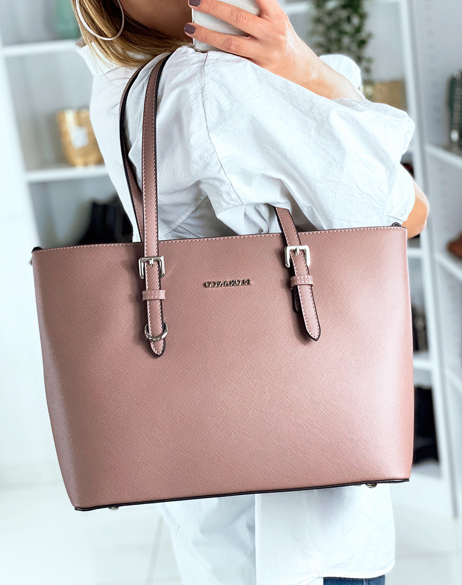 Sac à main type cabas vieux-rose en simili cuir