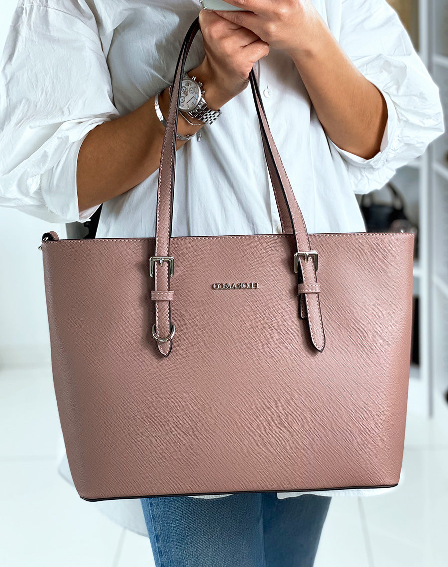 Sac à main type cabas vieux-rose en simili cuir