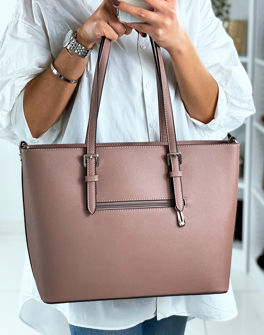 Sac à main type cabas vieux-rose en simili cuir