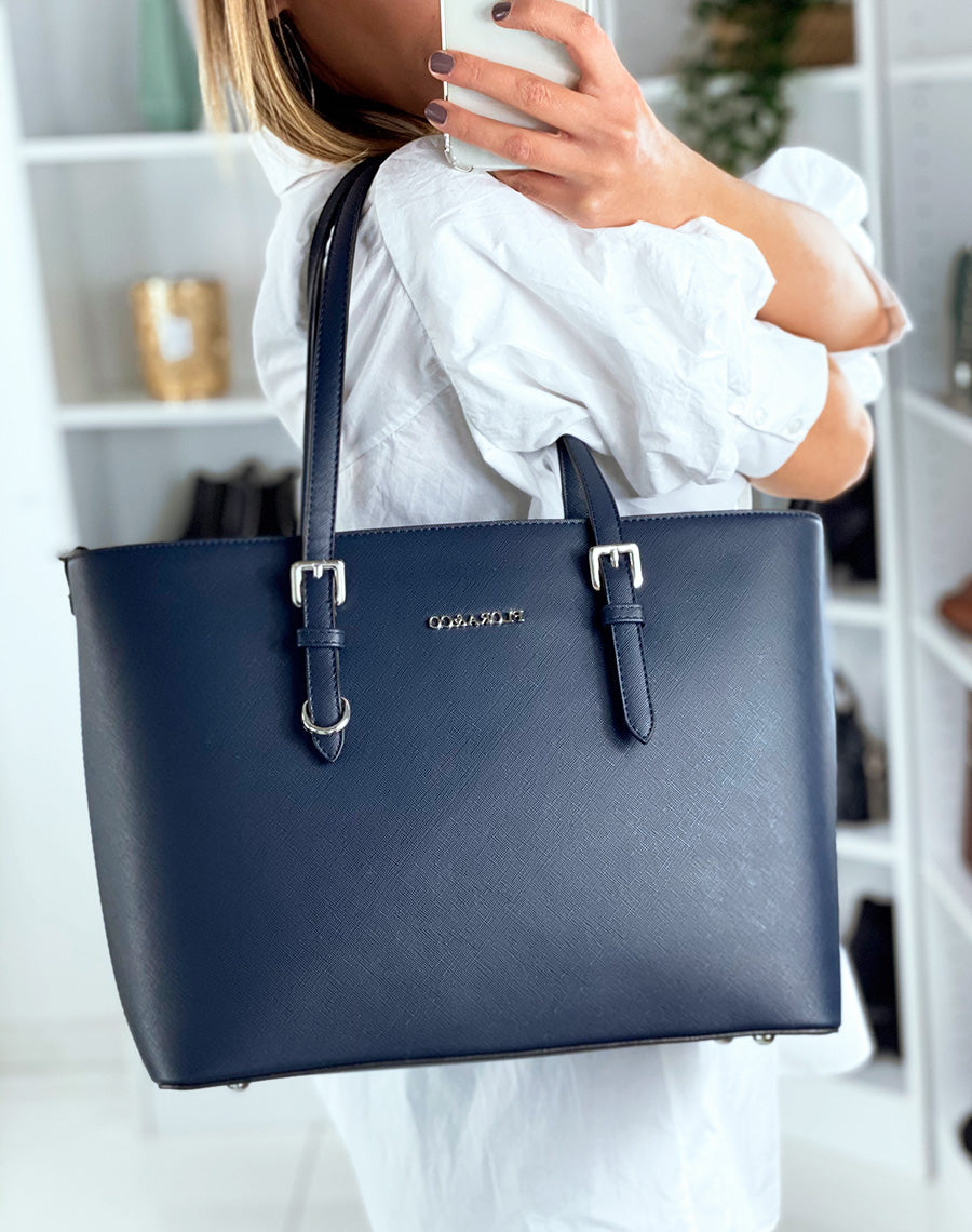 Sac à main type cabat bleu en simili cuir