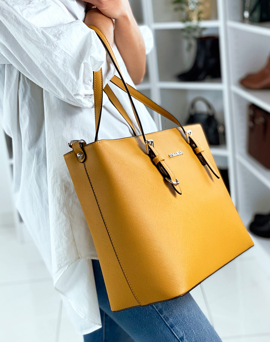 Sac à main type cabat moutarde en simili cuir