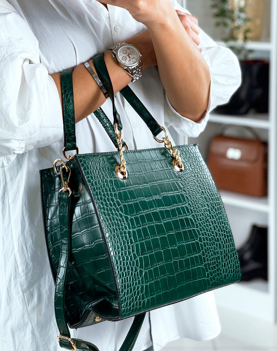 Sac à main vert effet croco