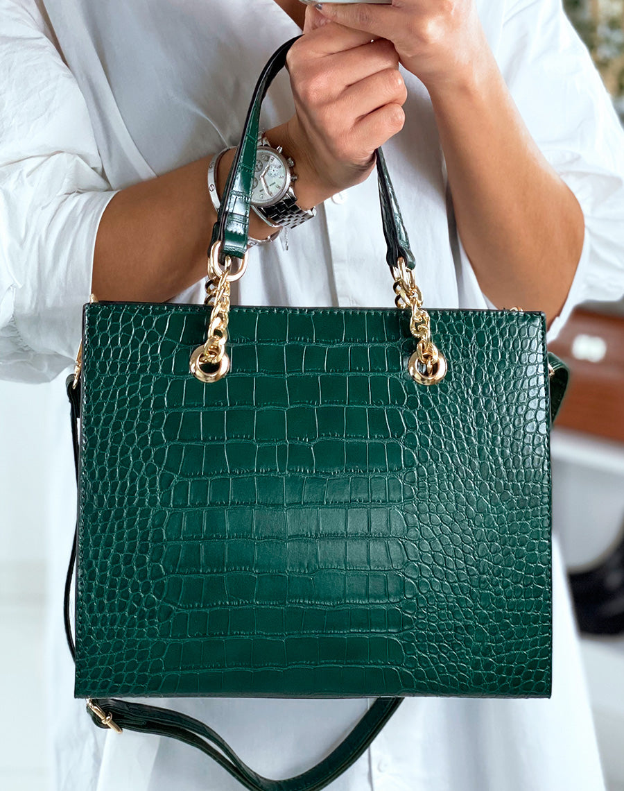 Sac à main vert effet croco