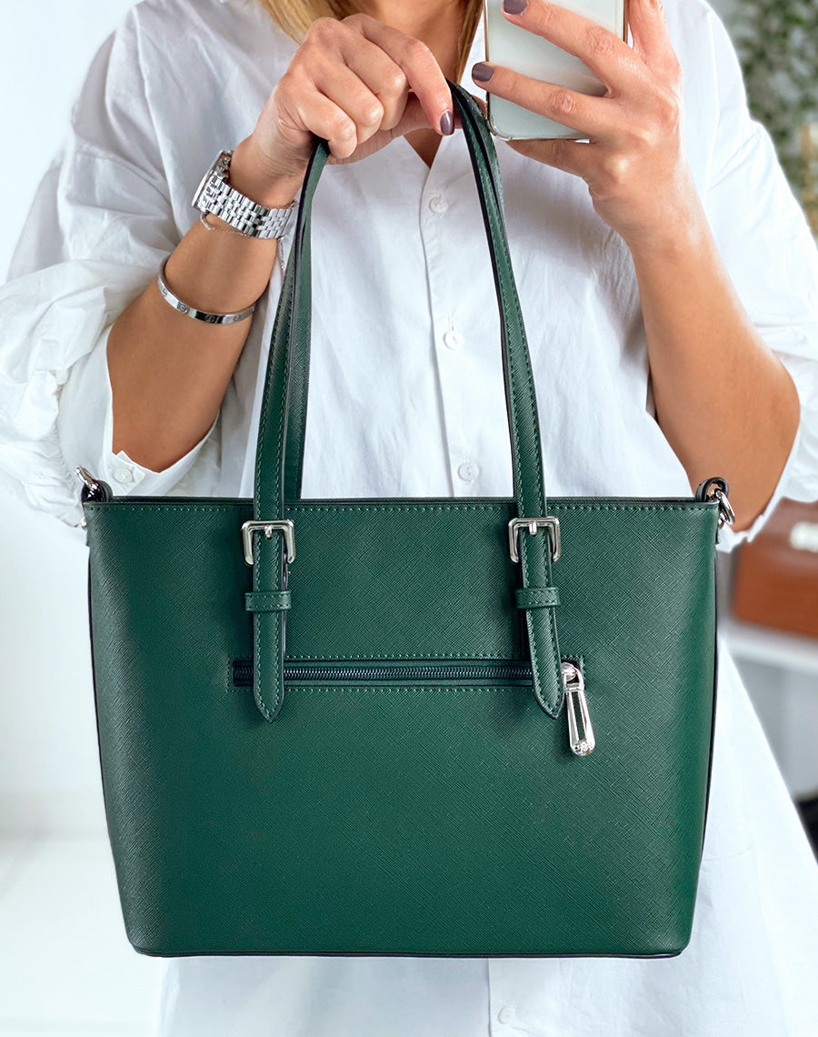 Sac à main vert en simili cuir