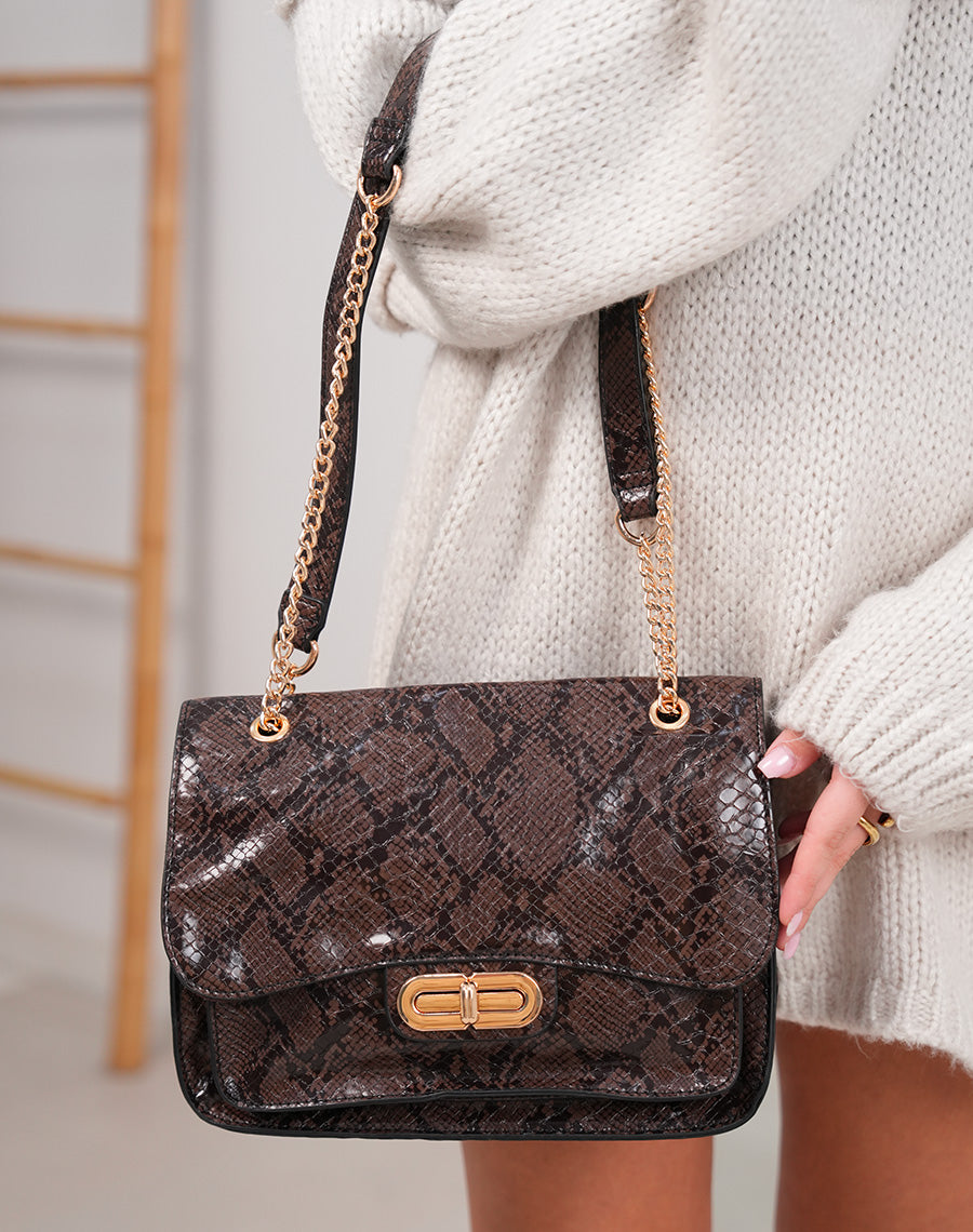 Sac marron vernis effet croco