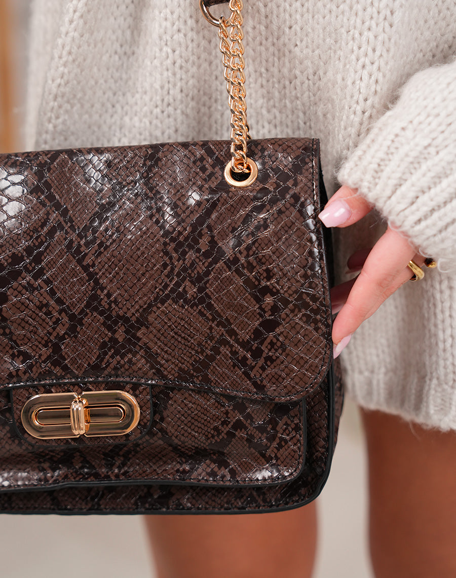 Sac marron vernis effet croco