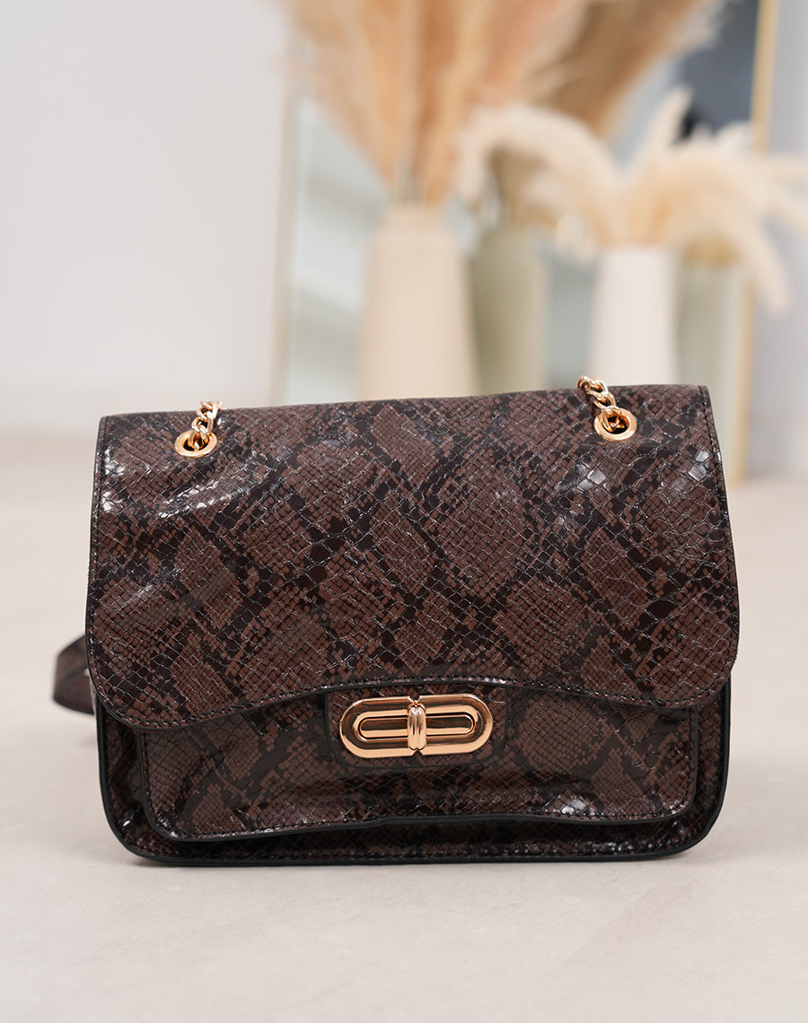 Sac marron vernis effet croco