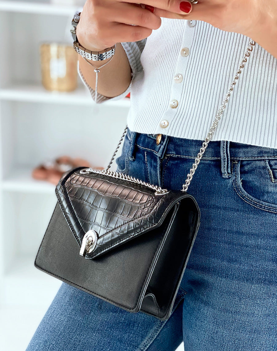 Sac noir à bandoulière bi-matière