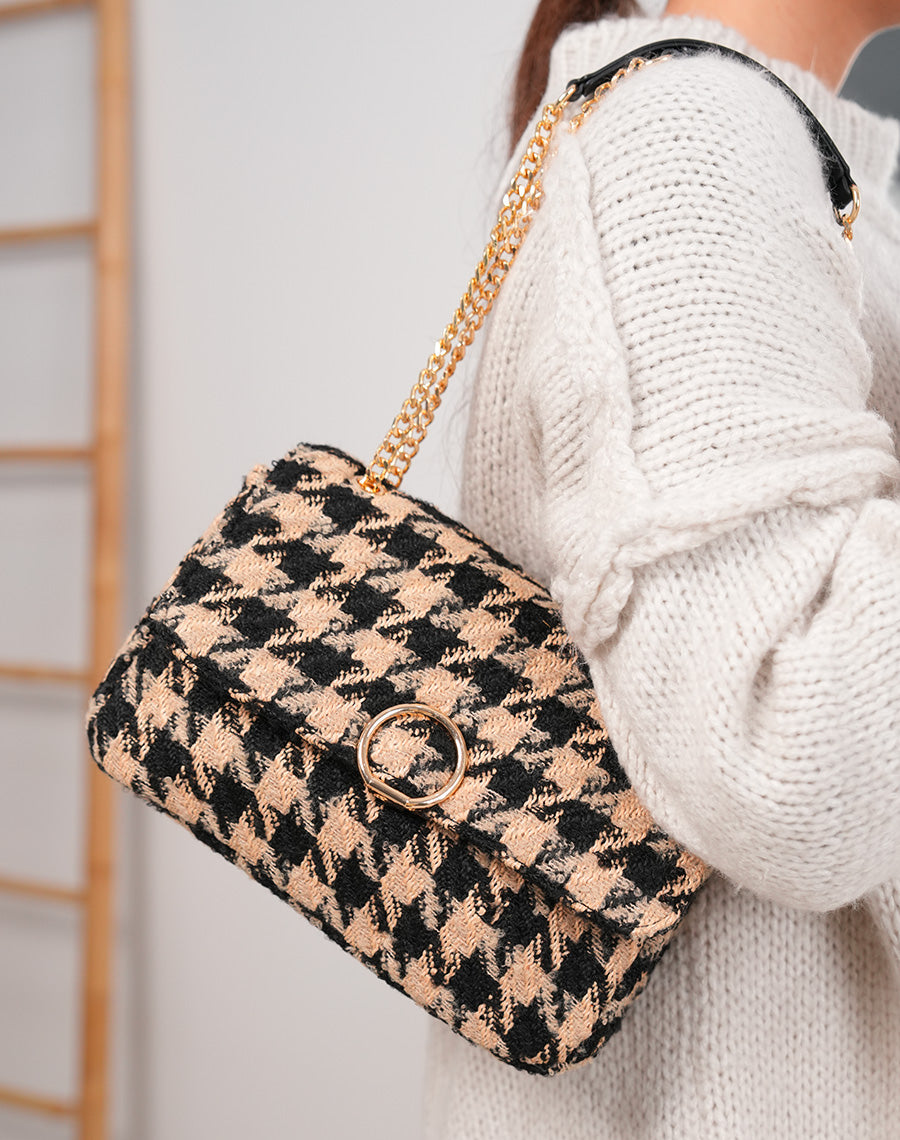 Sac noir et beige en tweed