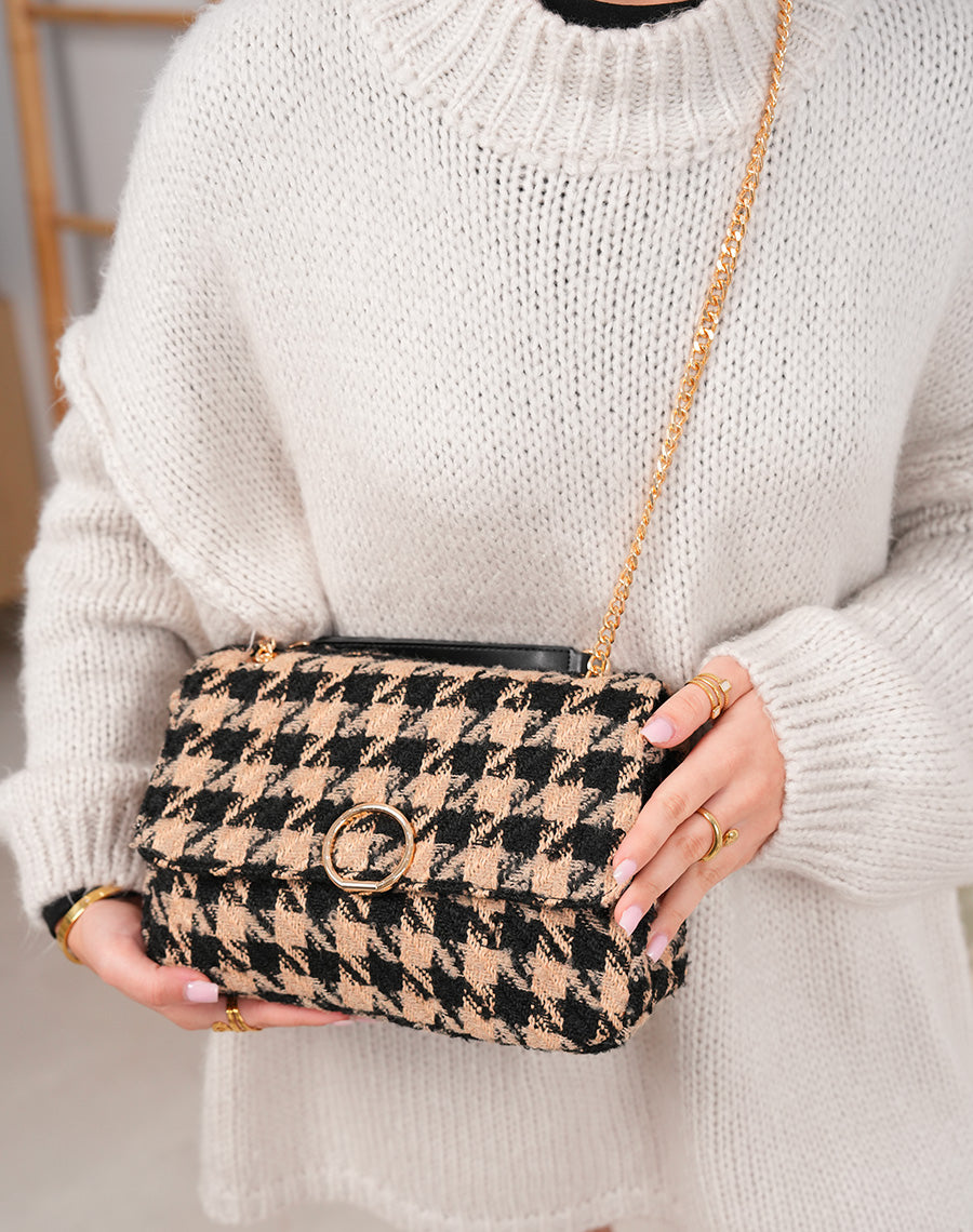 Sac noir et beige en tweed