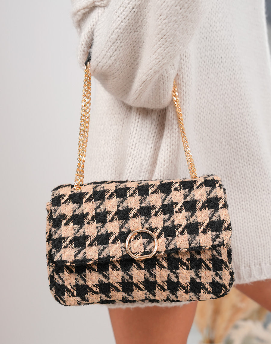 Sac noir et beige en tweed