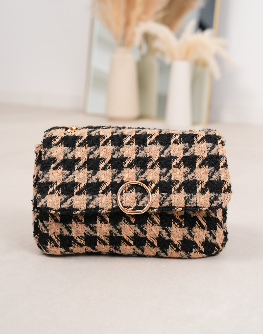 Sac noir et beige en tweed
