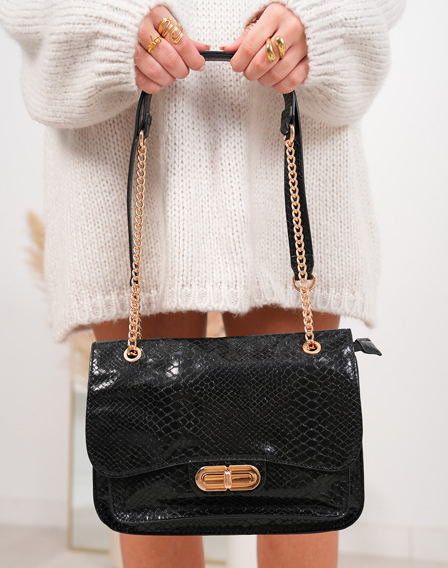 Sac noir vernis effet croco