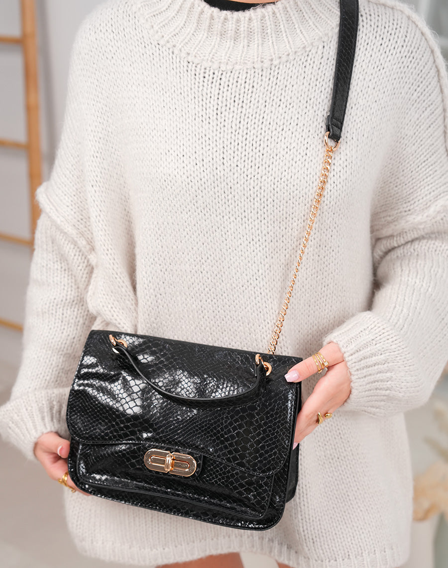 Sac noir vernis effet croco