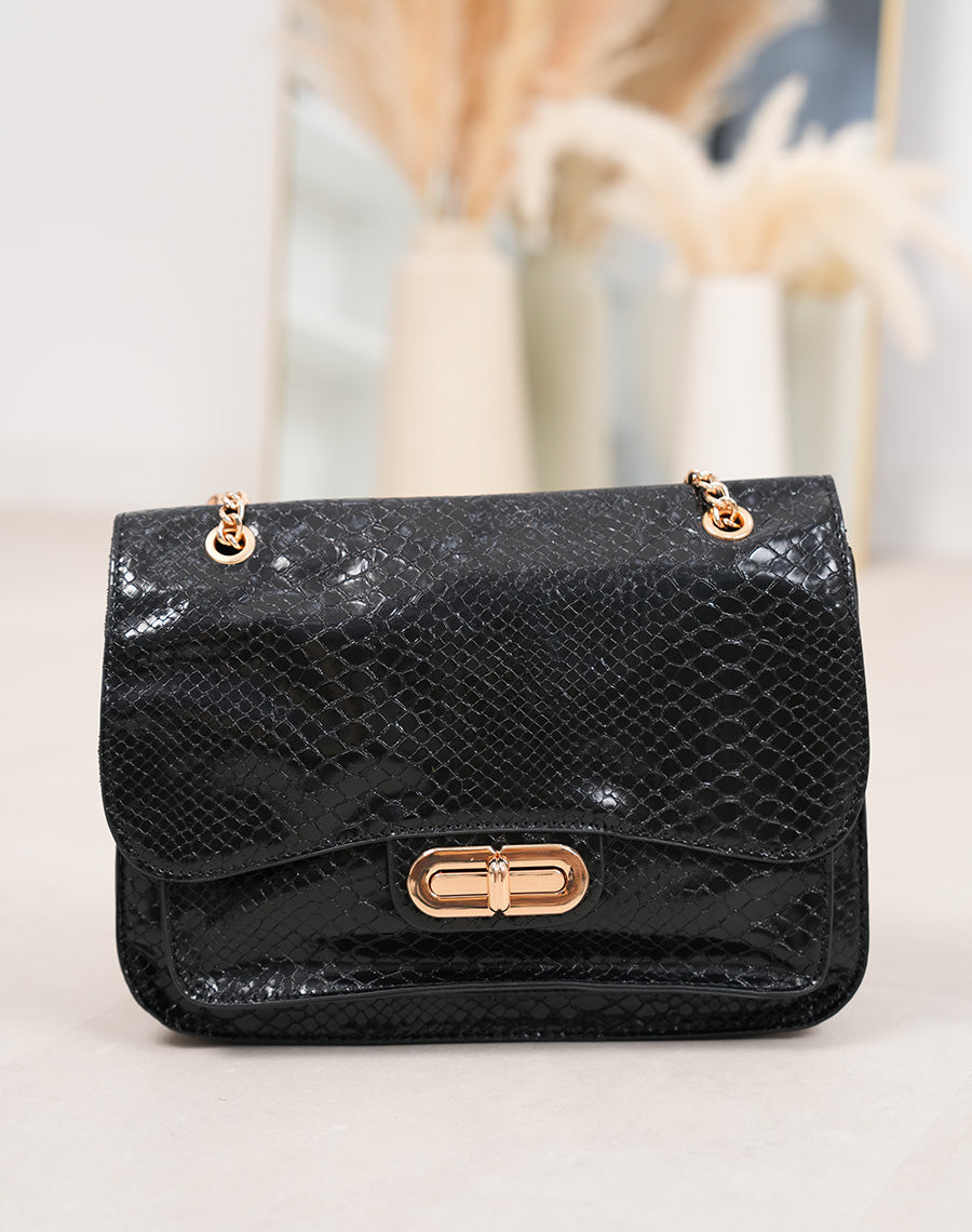 Sac noir vernis effet croco