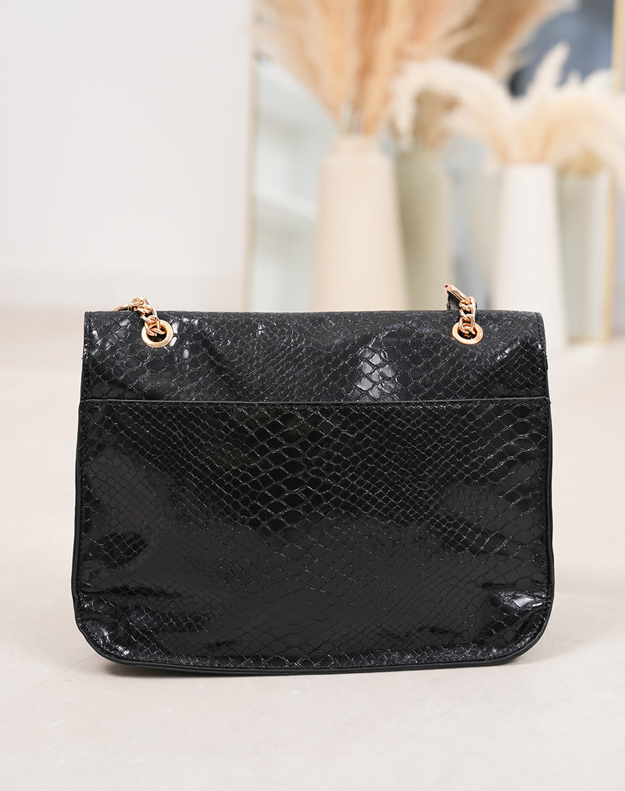 Sac noir vernis effet croco