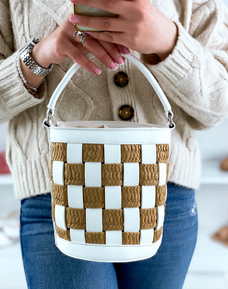 Sac sceau blanc en damier