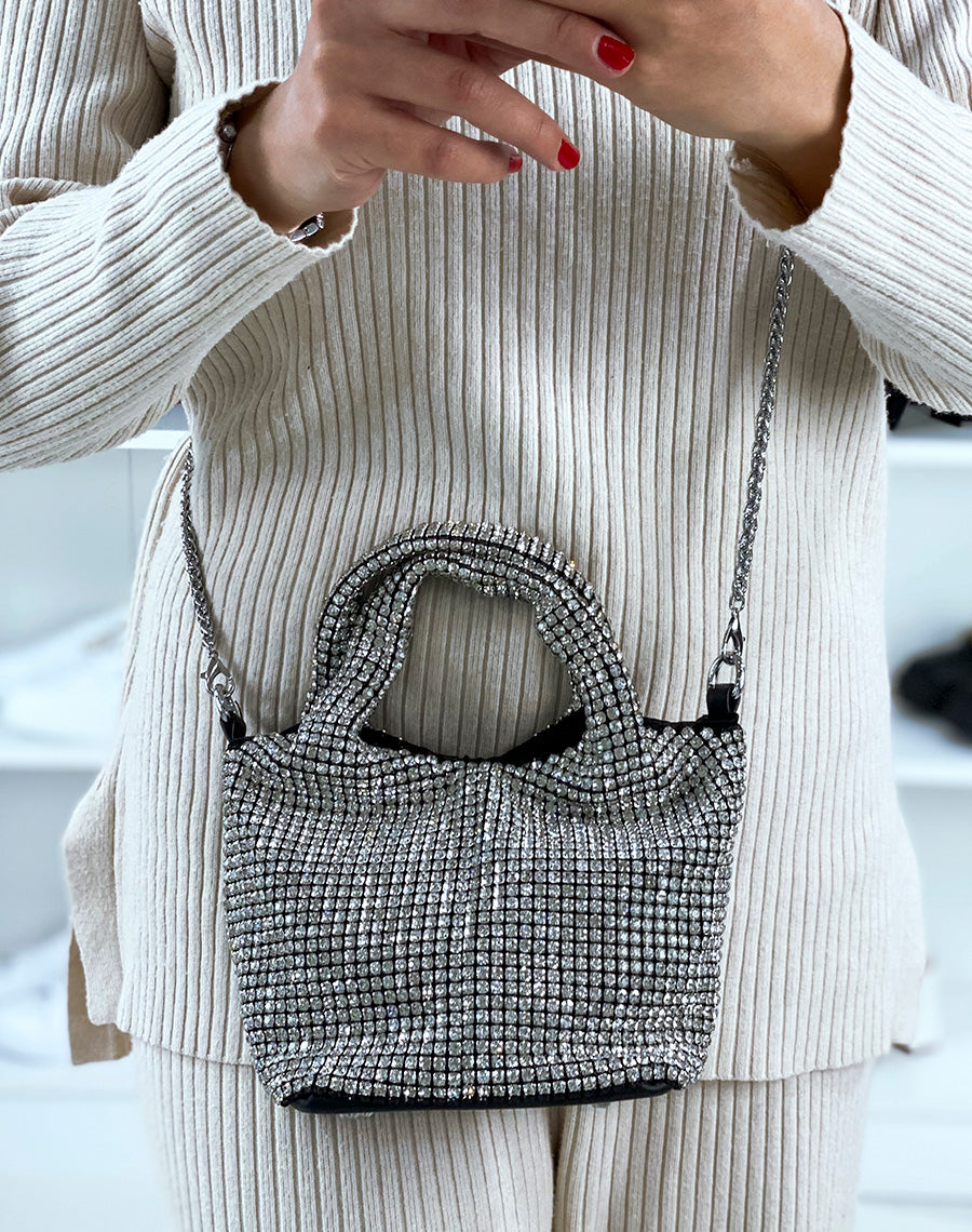 Sac sceau en strass argenté