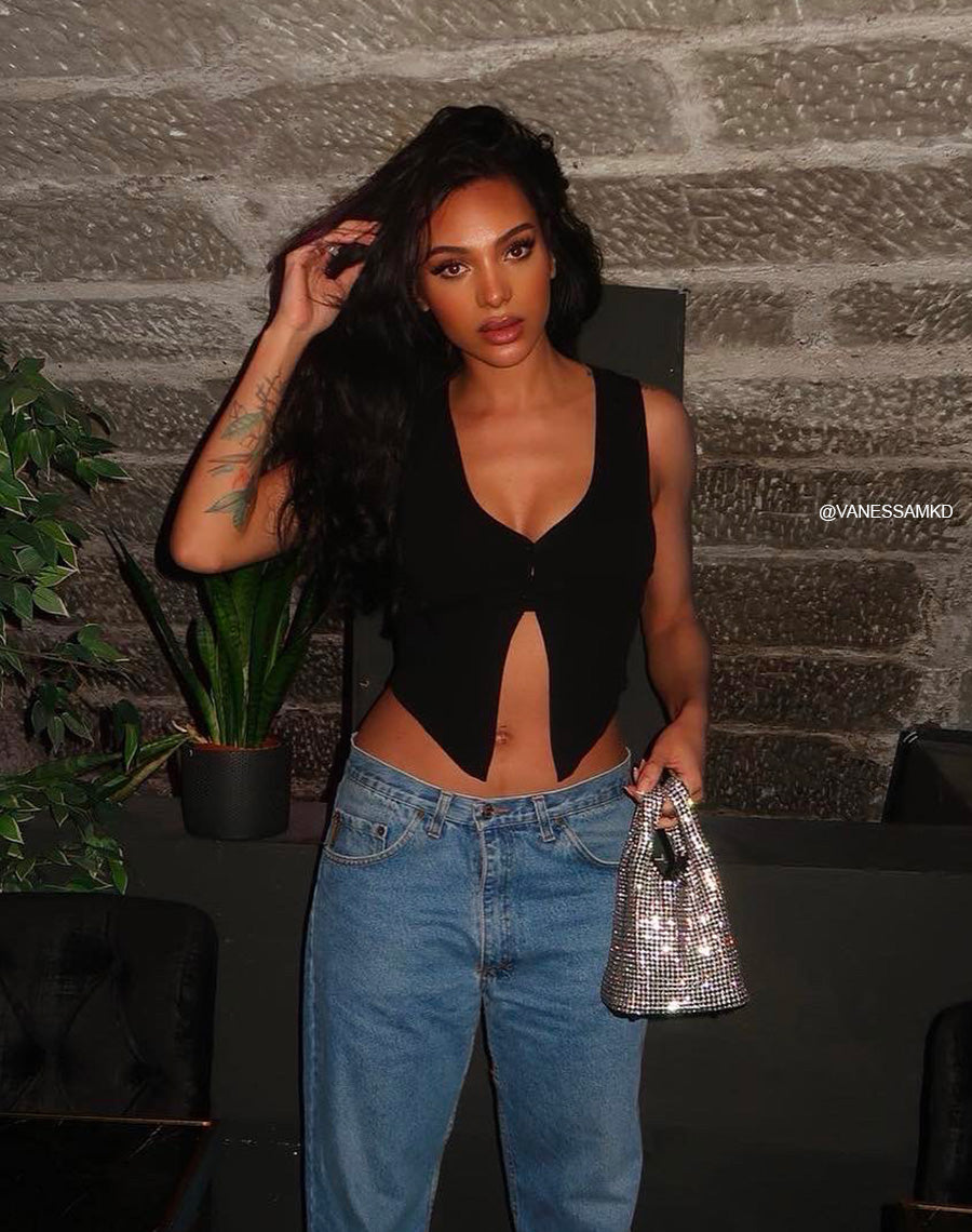 Sac sceau en strass argenté