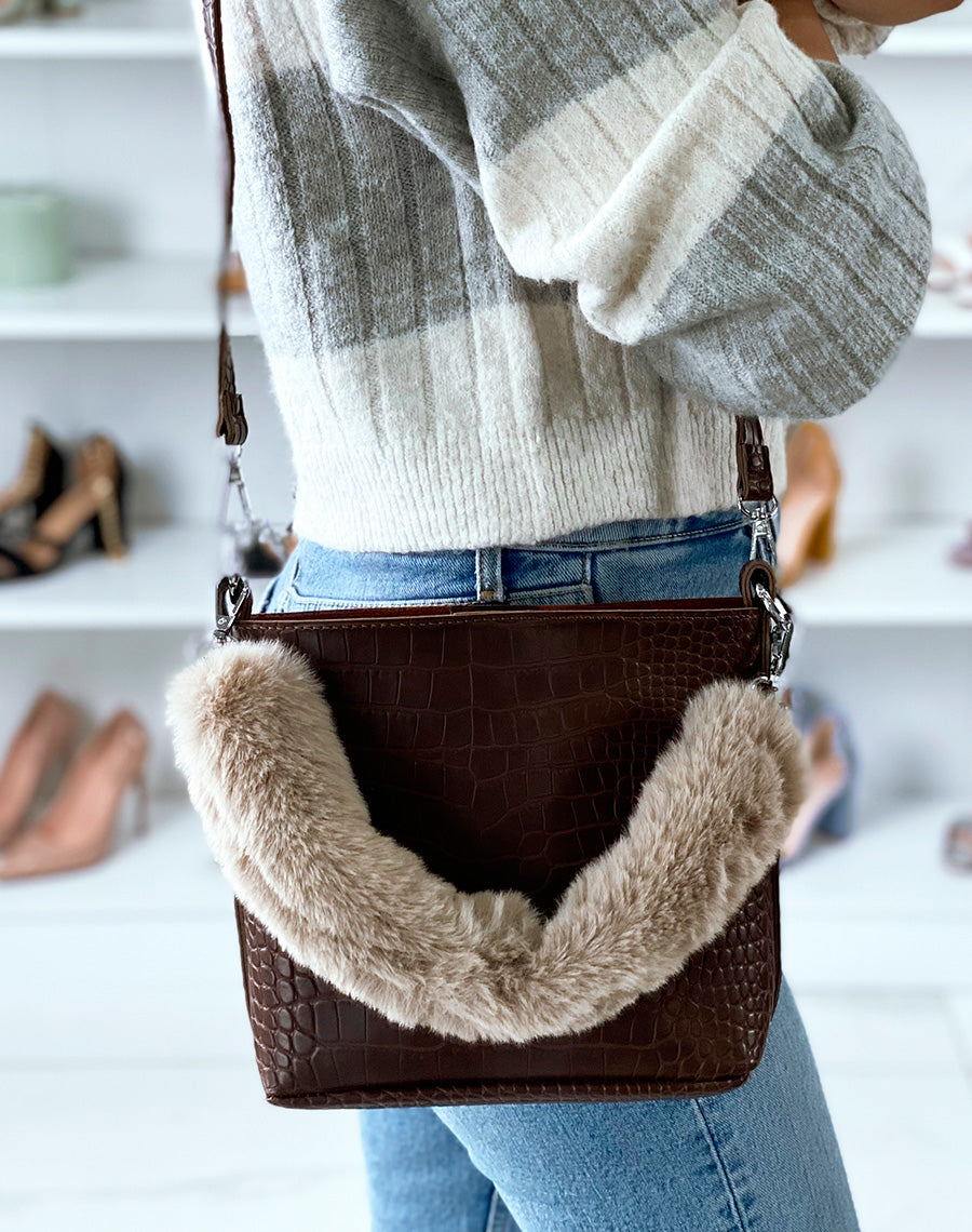 Sac sceau marron effet croco