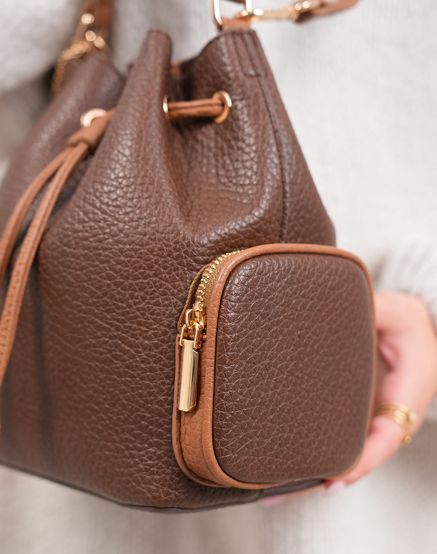 Sac sceau marron et taupe effet grainé