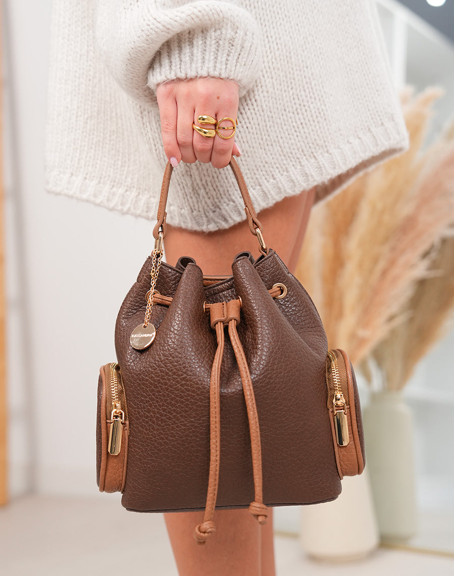 Sac sceau marron et taupe effet grainé