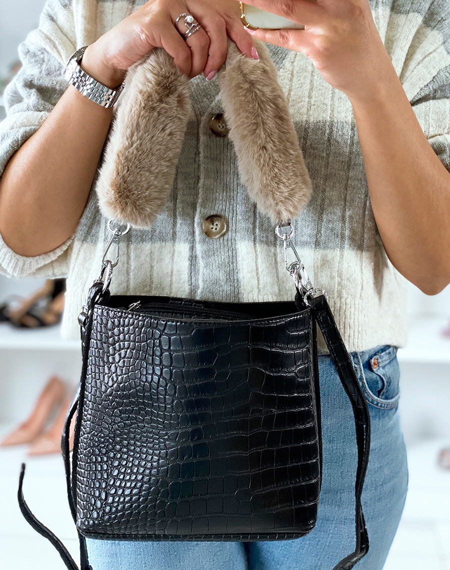 Sac sceau noir effet croco