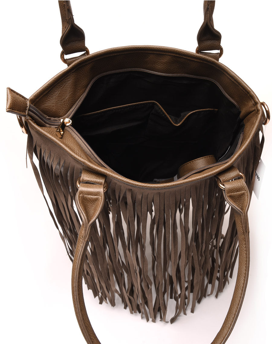 Sac taupe à franges
