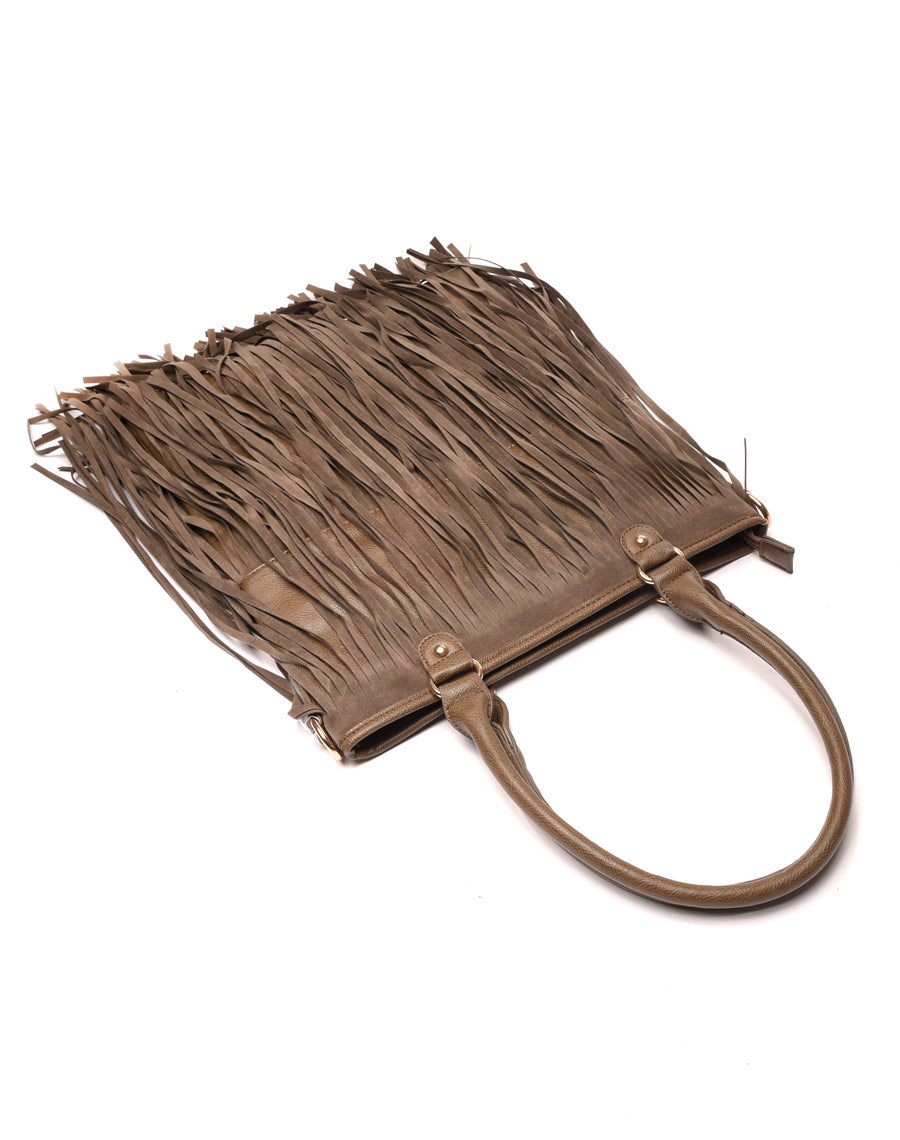 Sac taupe à franges
