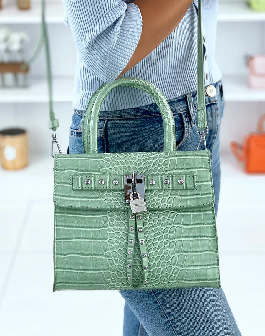 Sac vert d?eau effet croco ? multiples poches