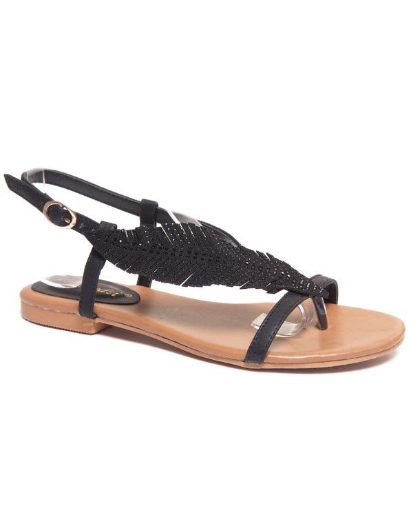 Sandale noire avec décoration style plume