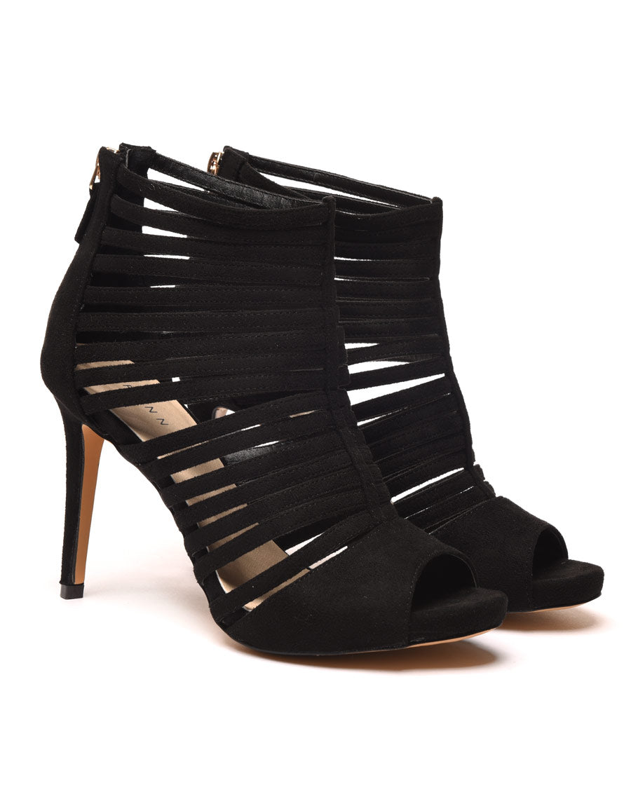 Sandale noire effet suédine bout ouvert