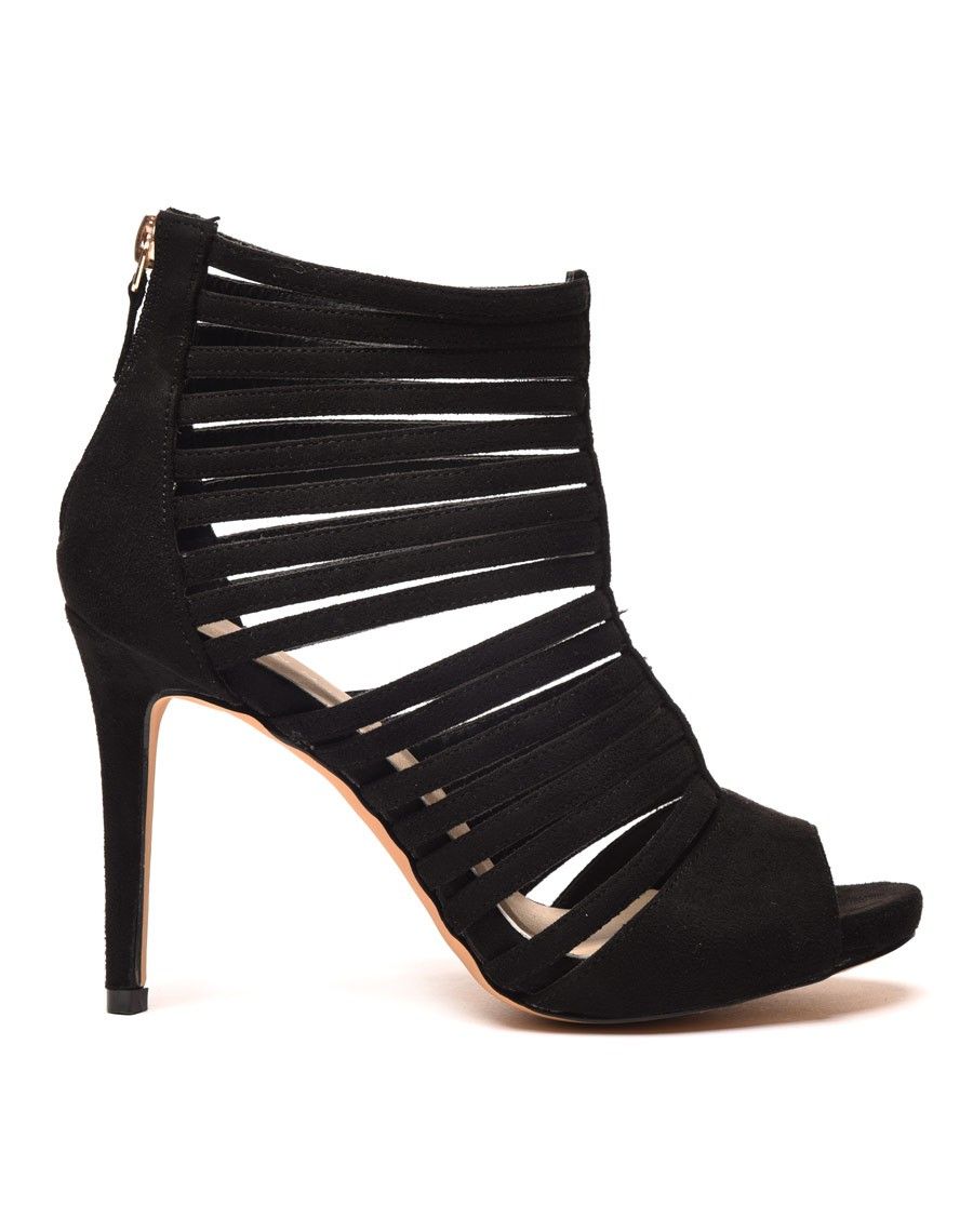 Sandale noire effet suédine bout ouvert