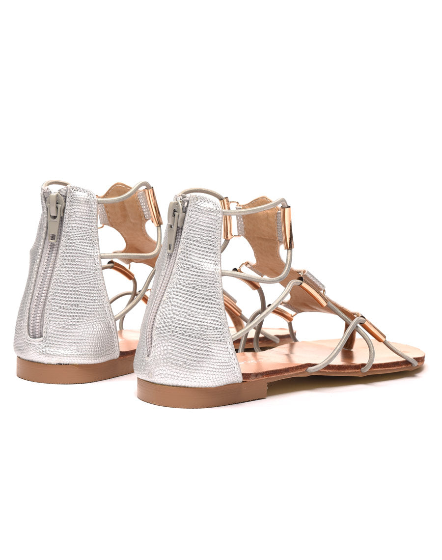 Sandale plate avec élastique argent