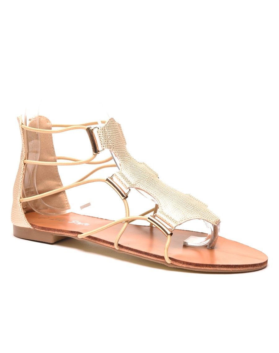 Sandale plate avec élastique doré