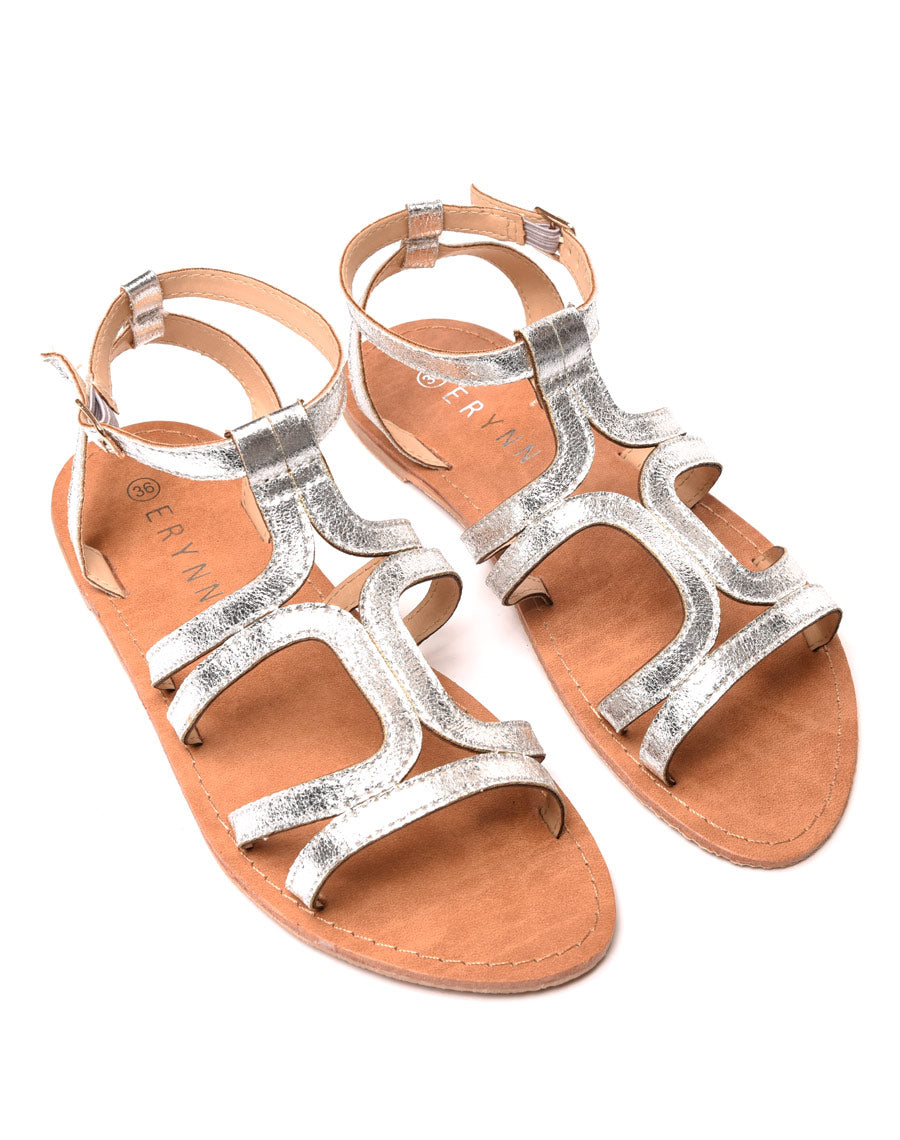 Sandale plates argent brides brillants