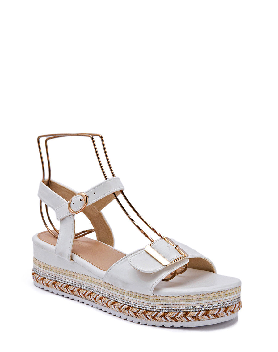 Sandales blanches à semelle épaisse bride ajustable et motifs aztèques