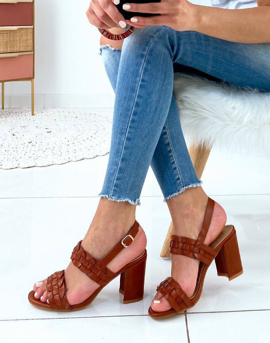 Sandales camel à brides superposées