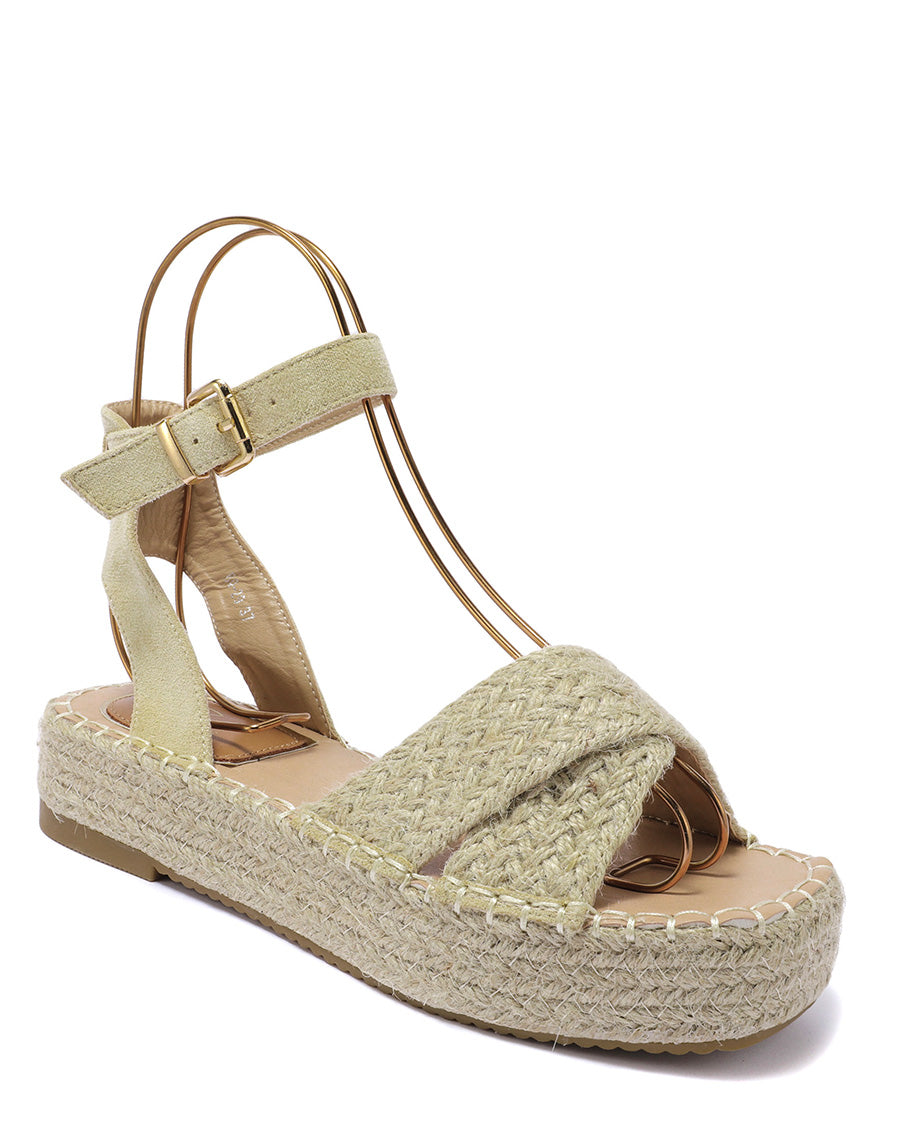 Sandales compensées beiges à bride croisées