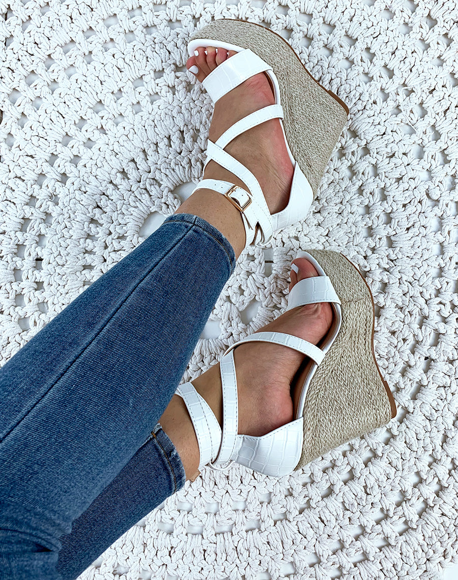 Sandales compensées blanche croco