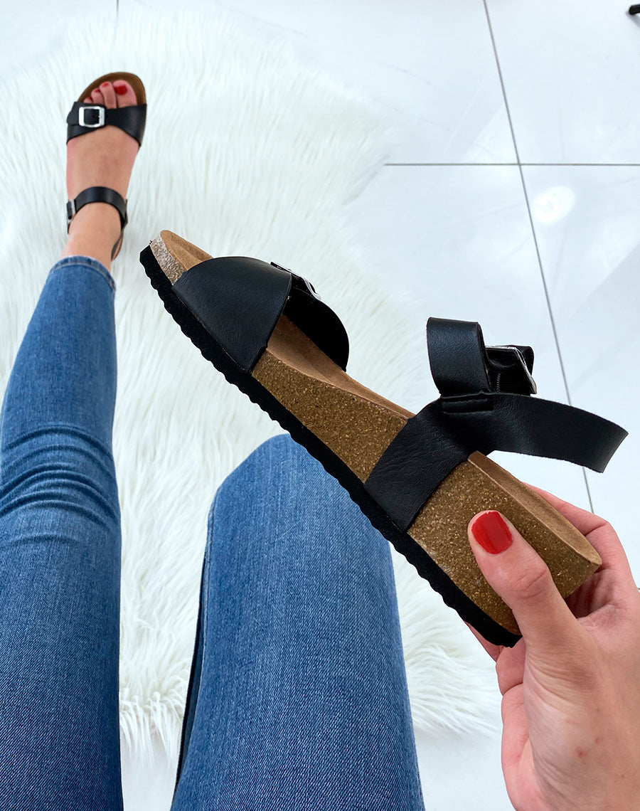 Sandales compensées à doubles brides noires