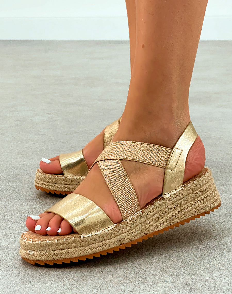 Sandales Compensées Femme Dorées Bi-matière - Style et Confort