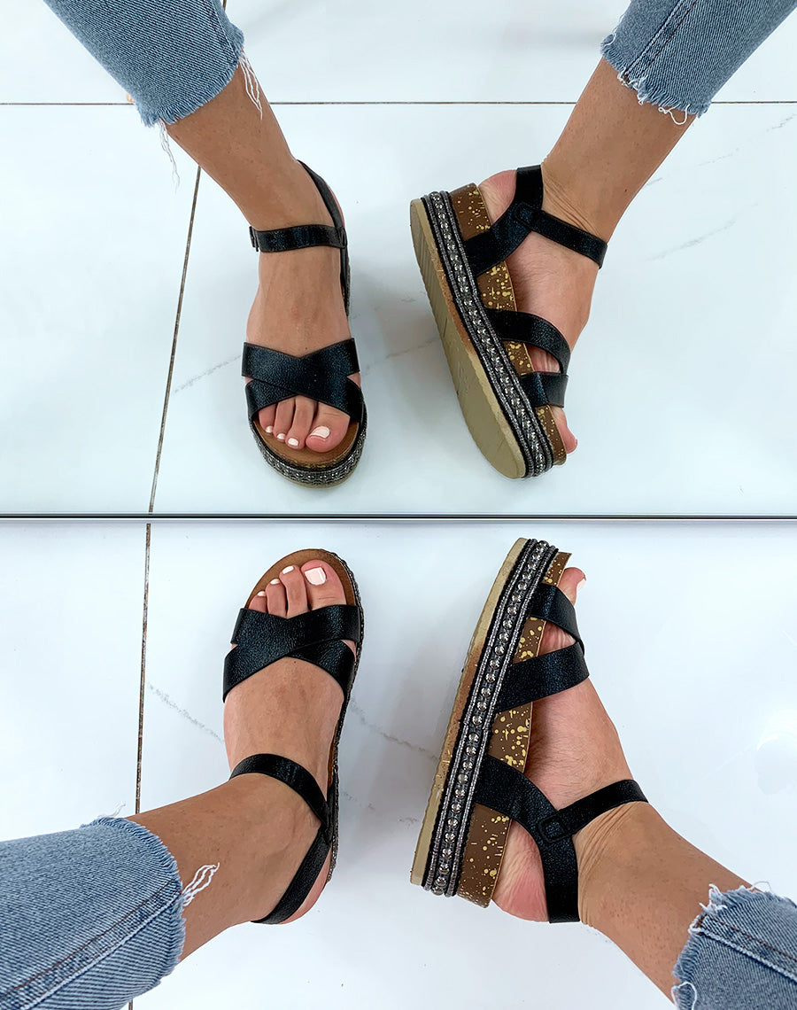 Sandales compensées noires