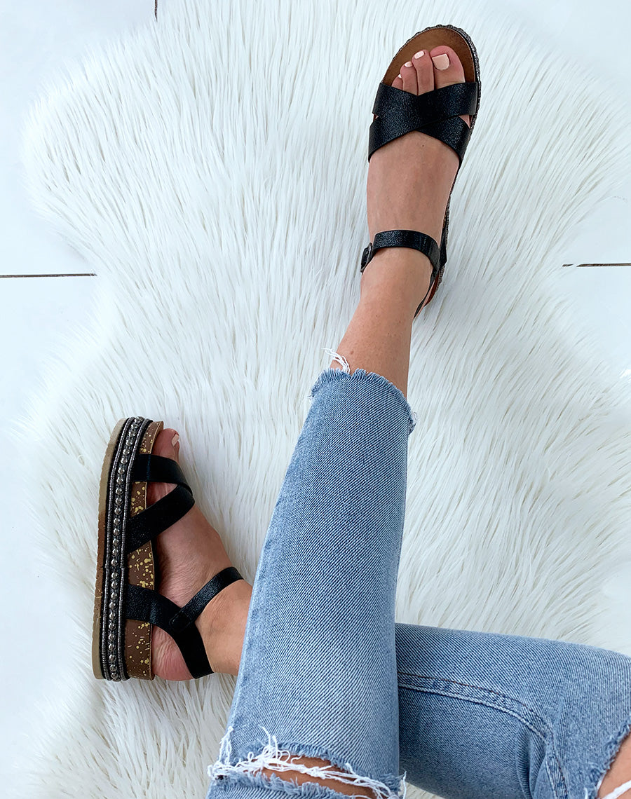 Sandales compensées noires