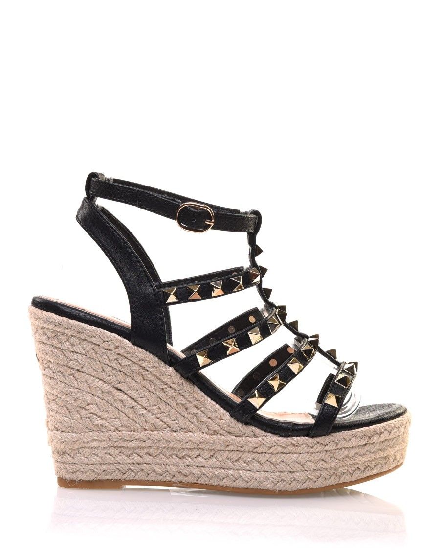 Sandales compensées noires cloutées