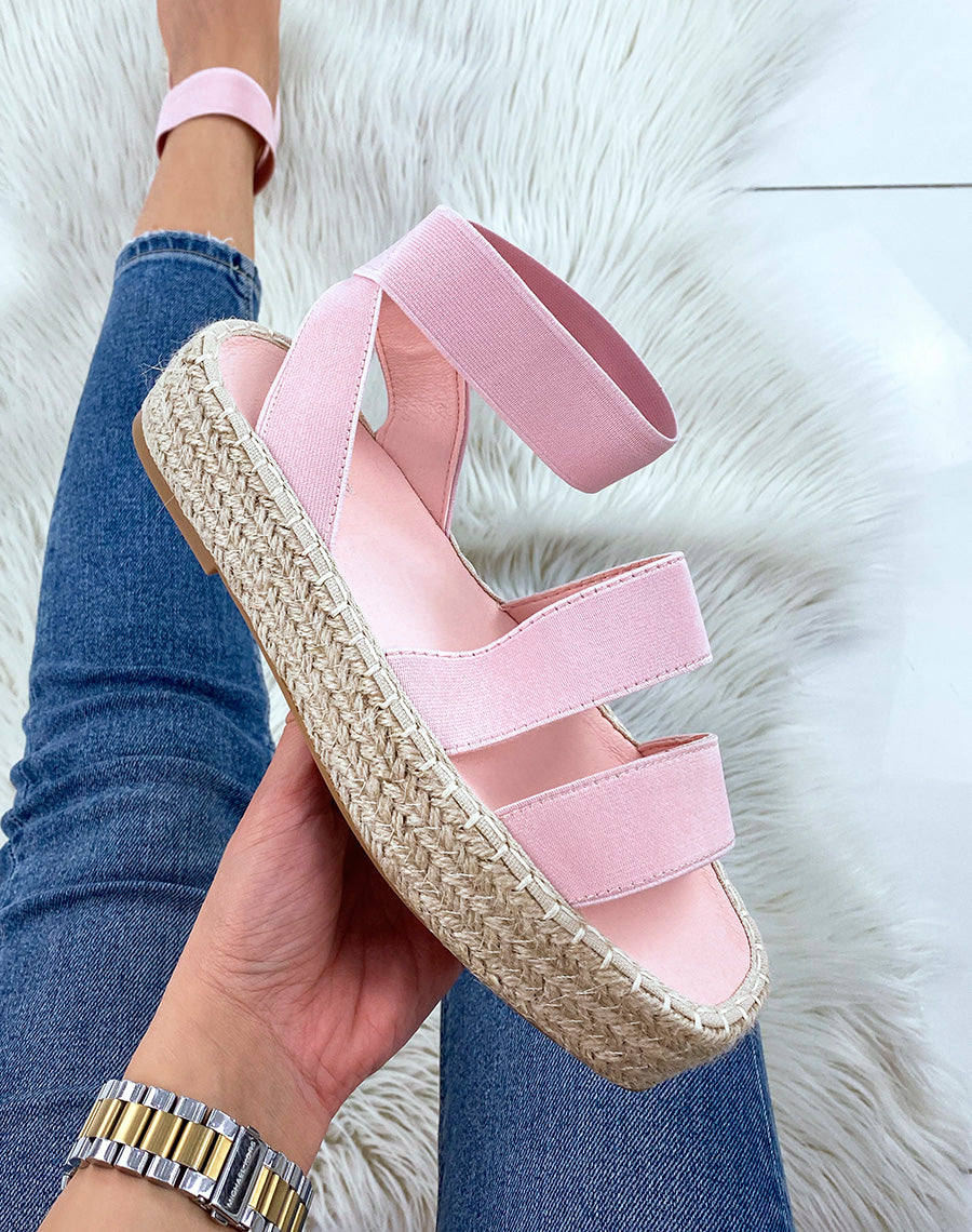 Sandales compensées roses à brides élastiques