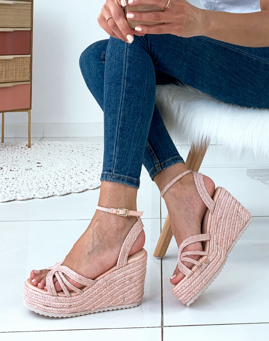 Sandales compensées roses à plateformes épaisses
